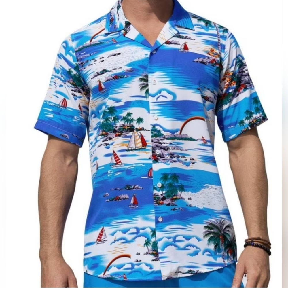NWOT Tropical Blue Mens Hawaiian Shirt Size XL